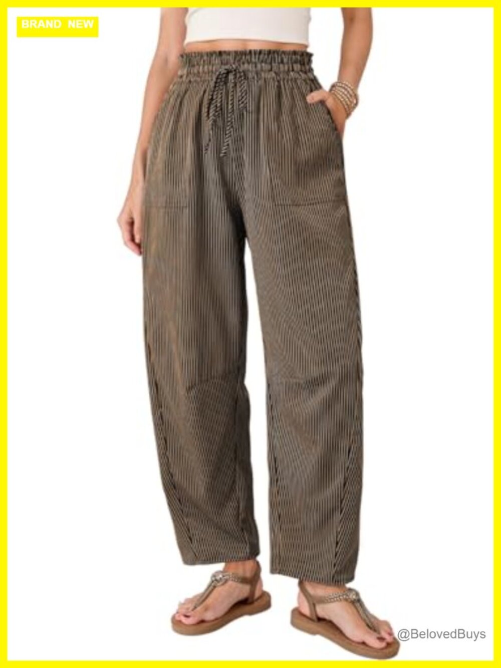 Dokotoo Barrel Striped Wide Leg Pants High Waisted Drawstring Pockets